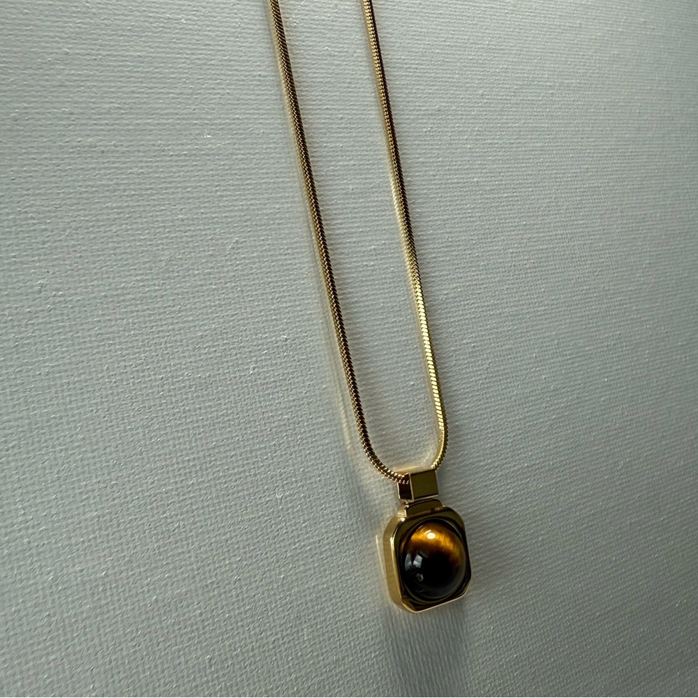 Natural Tiger Stone Square Pendant Necklace - Picture 5 of 13